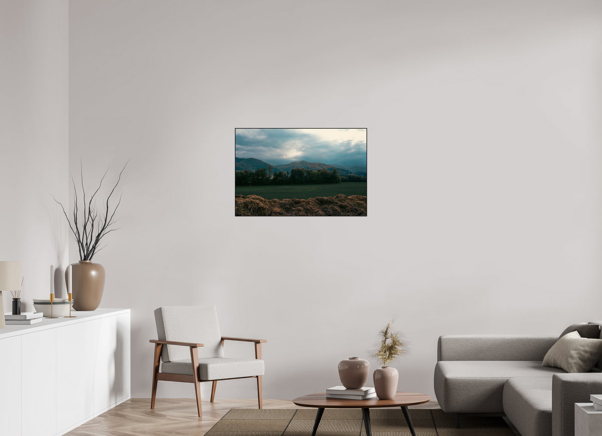 90 x 60 cm, Impression Fine Art sur Alu Dibond Papier Hahnemühle Baryta avec ArtBoy 4mm noir en chêne massif Courfaivre et son fumier