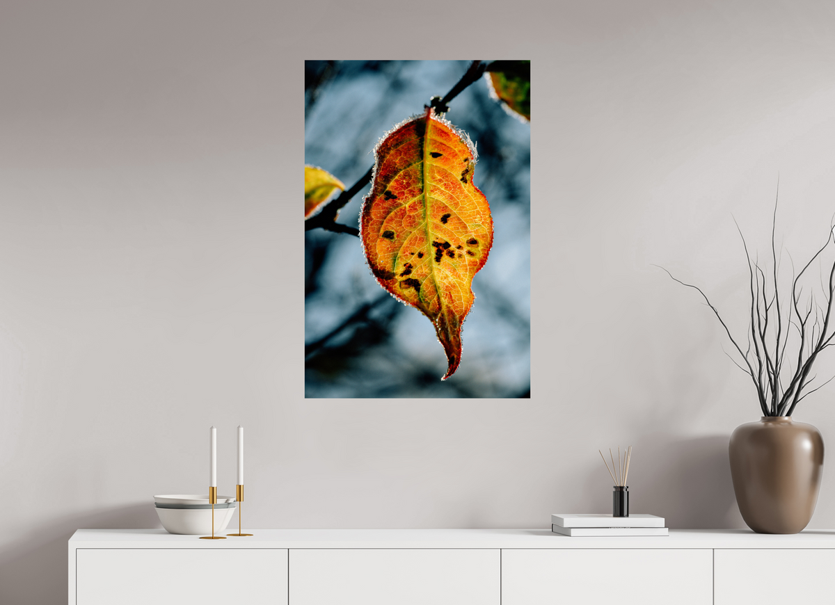 60 x 90 cm, Tirage photo métallisé sur papier Fuji Crystal Pearl Feuille orange d'hiver