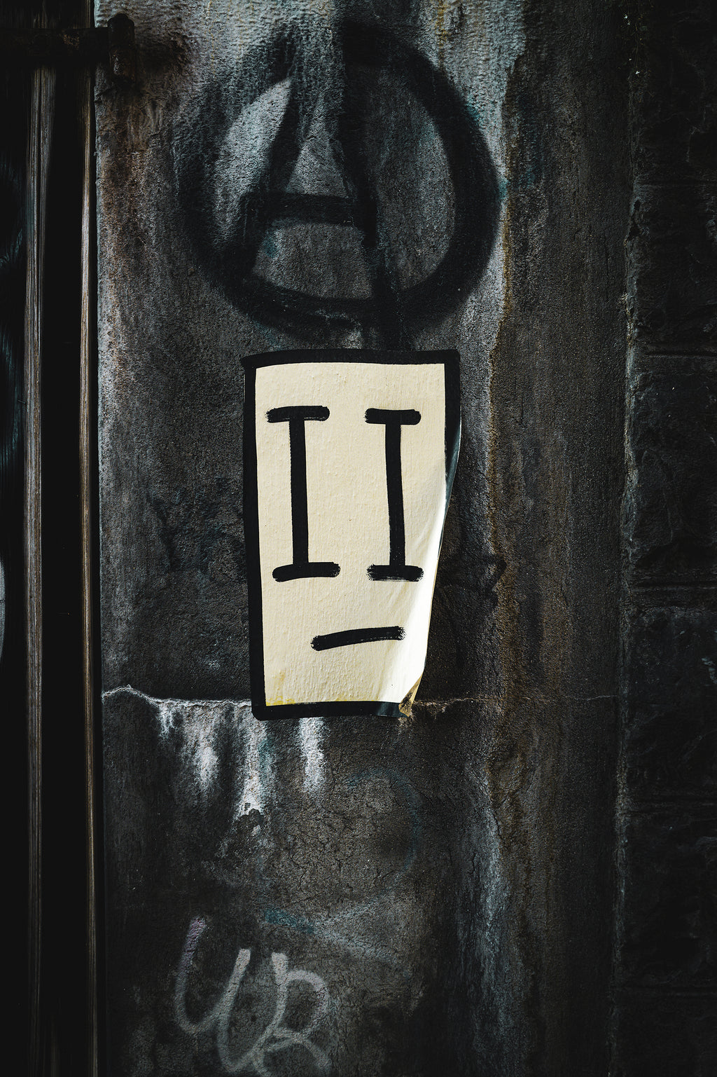 Lausanne Nightmare II — Affiche primitive et symbole anarchie sur mur urbain, gare de Lausanne 2022 | SchaPicShow