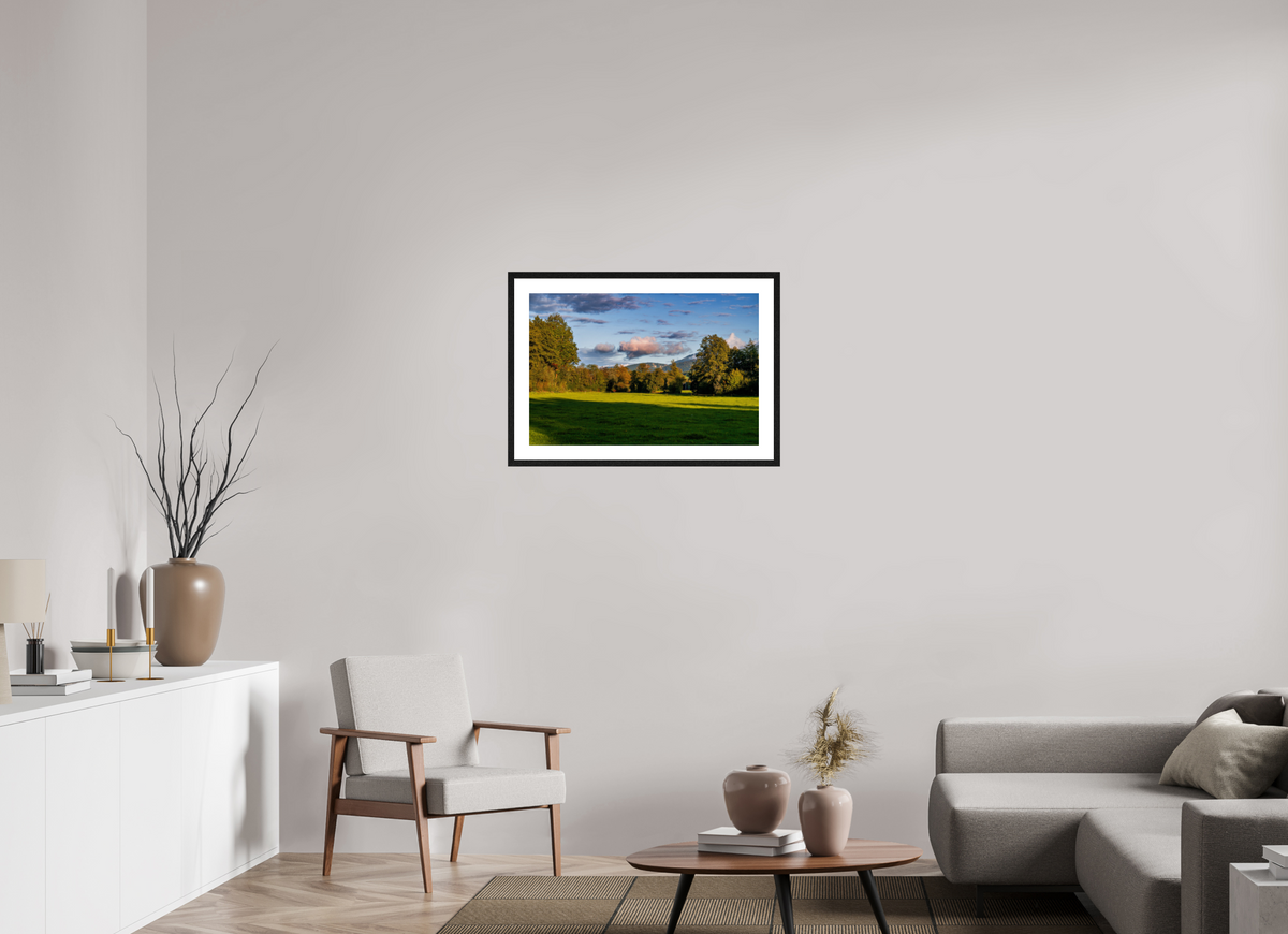 75 x 50 cm, Tirage photo métallisé sur papier Fuji Crystal Pearl avec cadre Hambourg 20mm, chêne noir Courfaivre nuage ombre