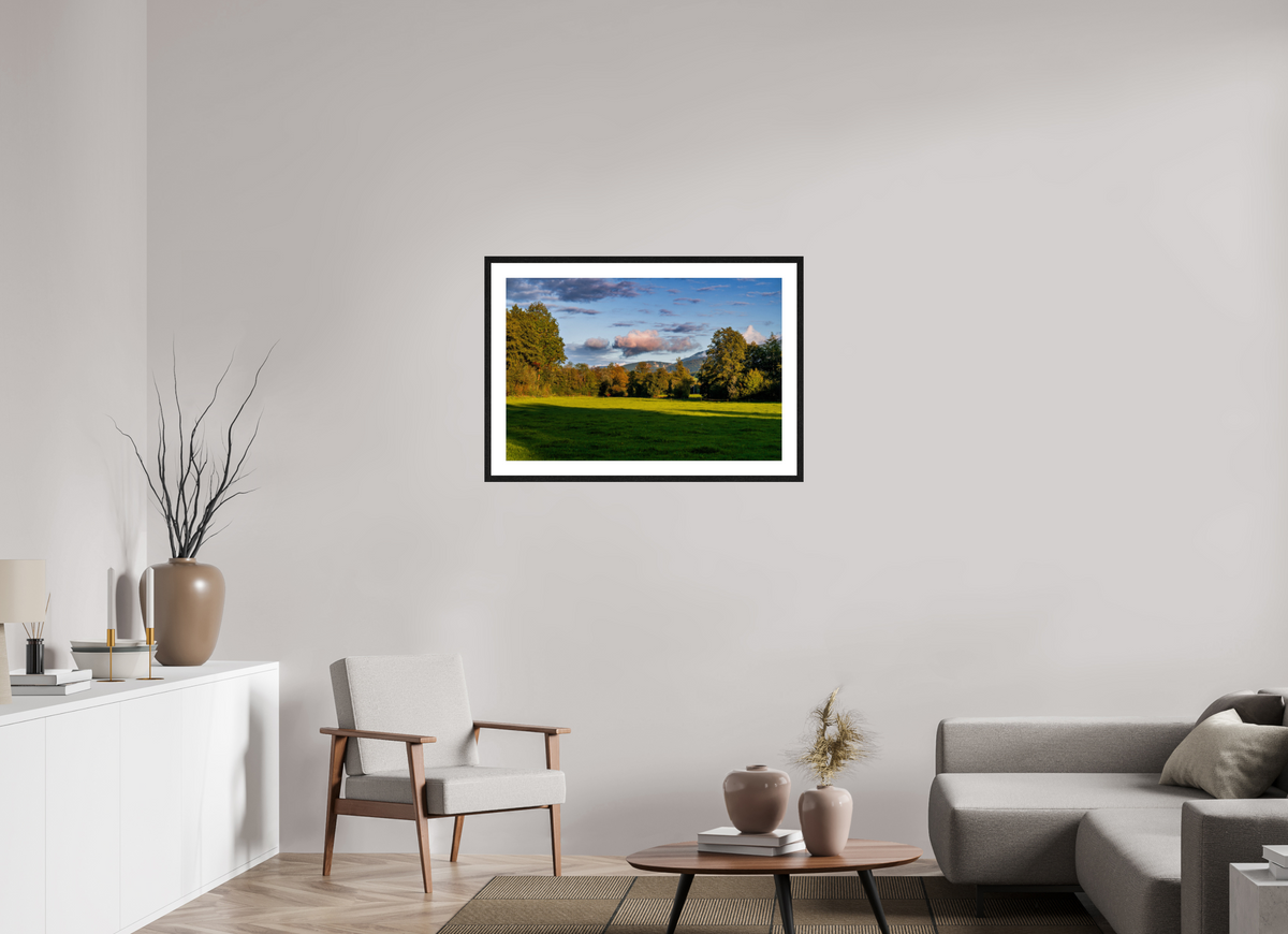 90 x 60 cm, Tirage photo métallisé sur papier Fuji Crystal Pearl avec cadre Hambourg 20mm, chêne noir Courfaivre nuage ombre
